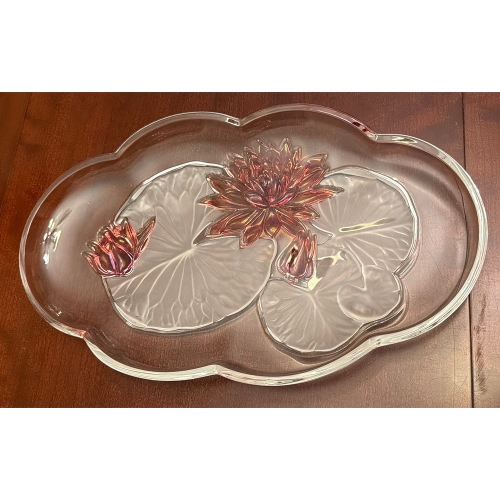 Beautiful Vintage Mikasa Crystal Oval Serving Dish W Pink Flowers & Leaves - 15"